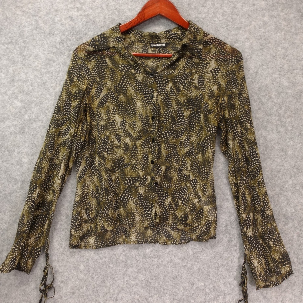 Y2K Fairy Grunge Silk Blouse SMALL 6 Green CACHAREL Paris 38 Sheer Animal Print